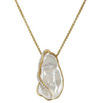 18KT Yellow Gold, Freshwater Pearl and Diamond Pendant - Adeler Jewelers