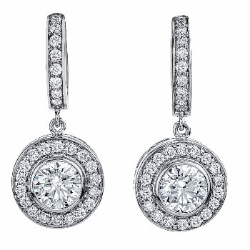 14KT White Gold and Diamond Dangle Donut Earrings - Adeler Jewelers