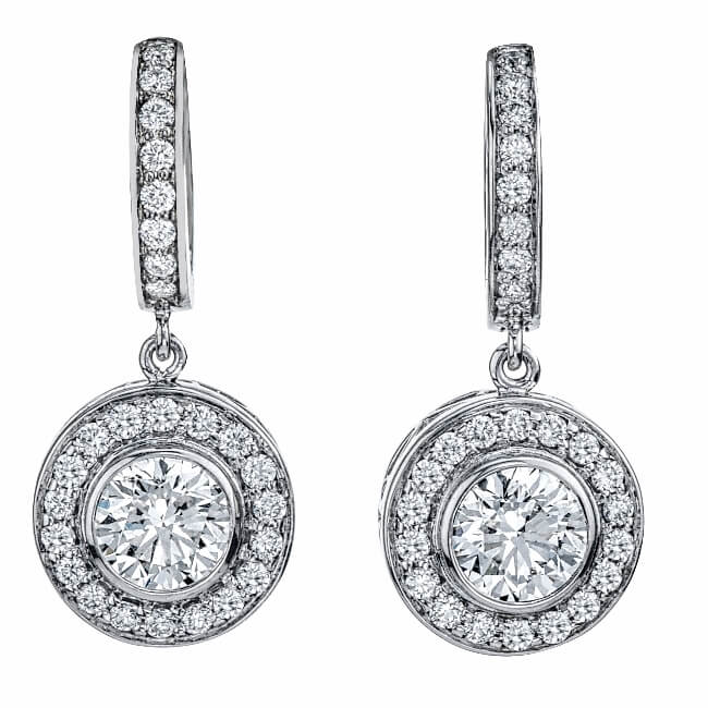 14KT White Gold and Diamond Dangle Donut Earrings - Adeler Jewelers