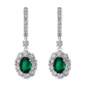 18K Emerald and Diamond Dangle Earrings