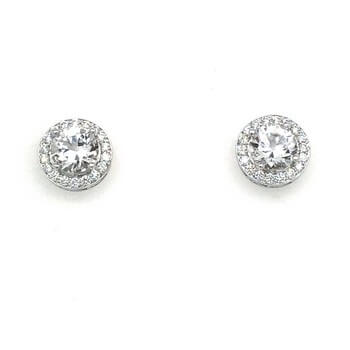 18KT White Gold White Sapphire and Diamond Halo Earrings - Adeler Jewelers