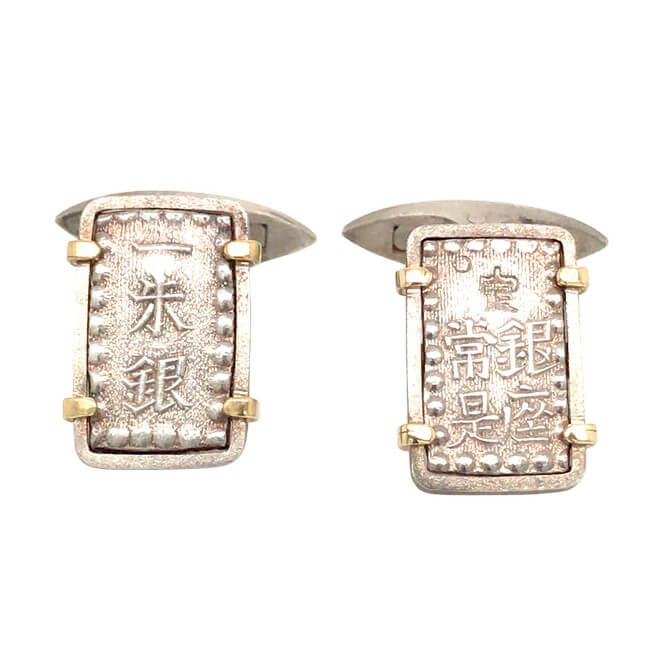 Ancient, Authentic Samurai Coin Silver + 18K Cufflinks