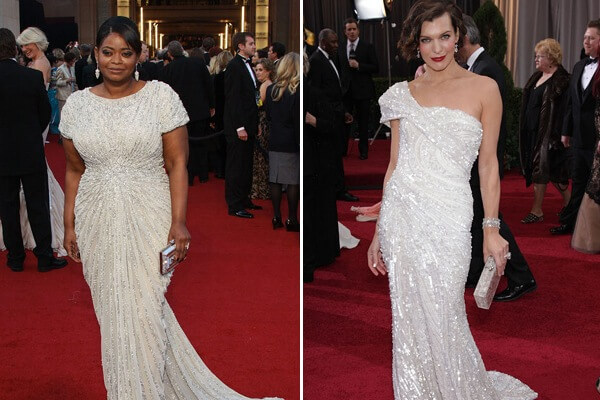 Milla Jovovich in Elie Saab and Best Supporting Actress Winner Octavia Spencer Tadashi 