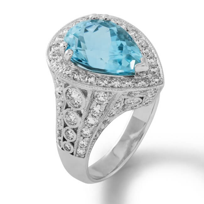 Platinum Aquamarine and Diamond Ring