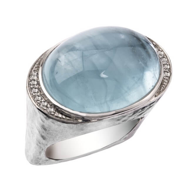 14KT White Gold, Aquamarine and White Sapphire Ring