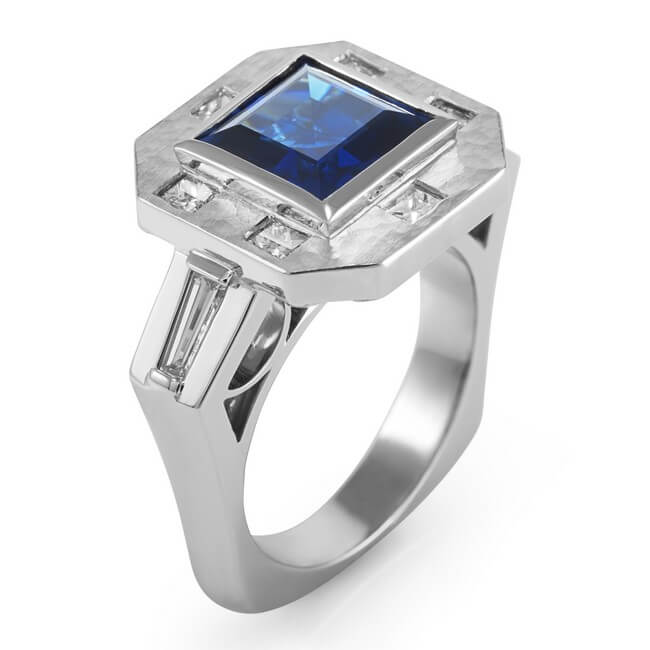 Platinum Square Blue Sapphire Ring