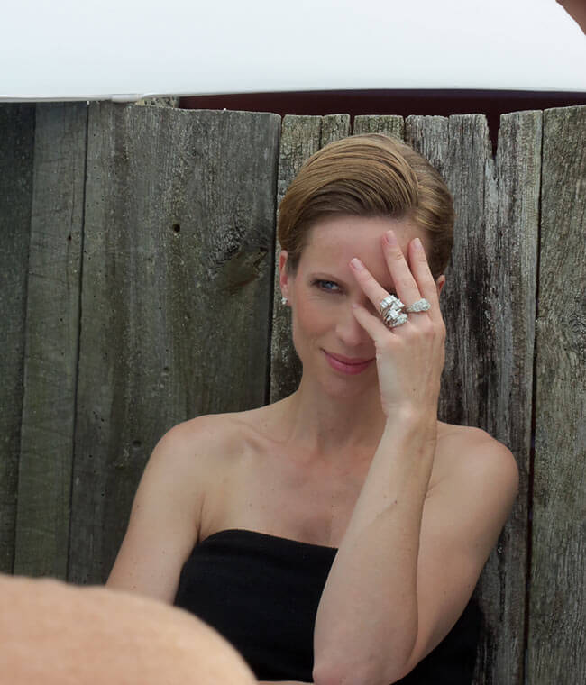female model wearing custom diamond engagement rings