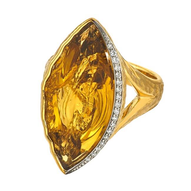 18KT Yellow Gold Marquise Citrine and Diamond Ring