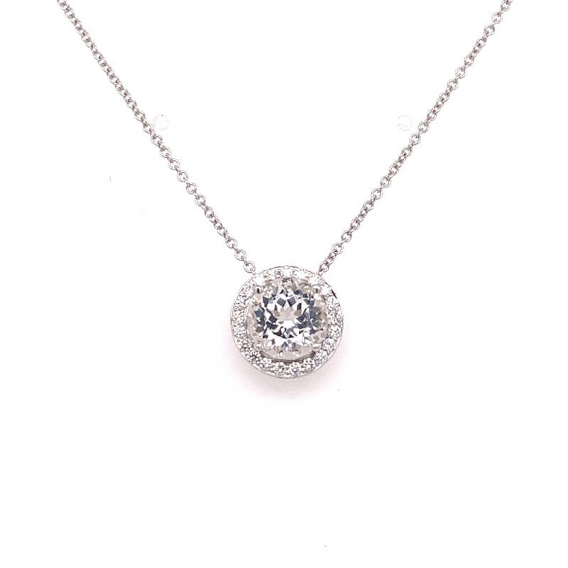 18K Danburite and Diamond Halo Necklace