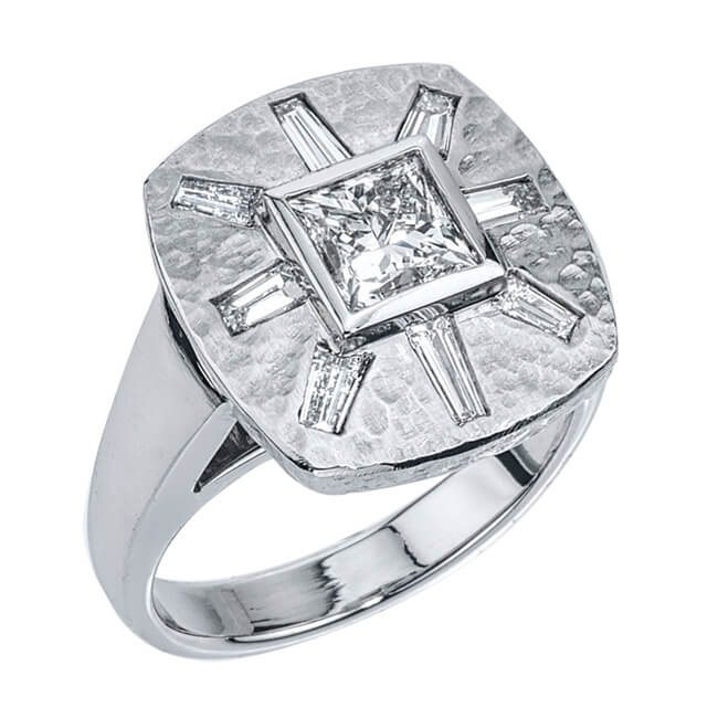 18KT White Gold and Diamond Sunburst Engagement Ring