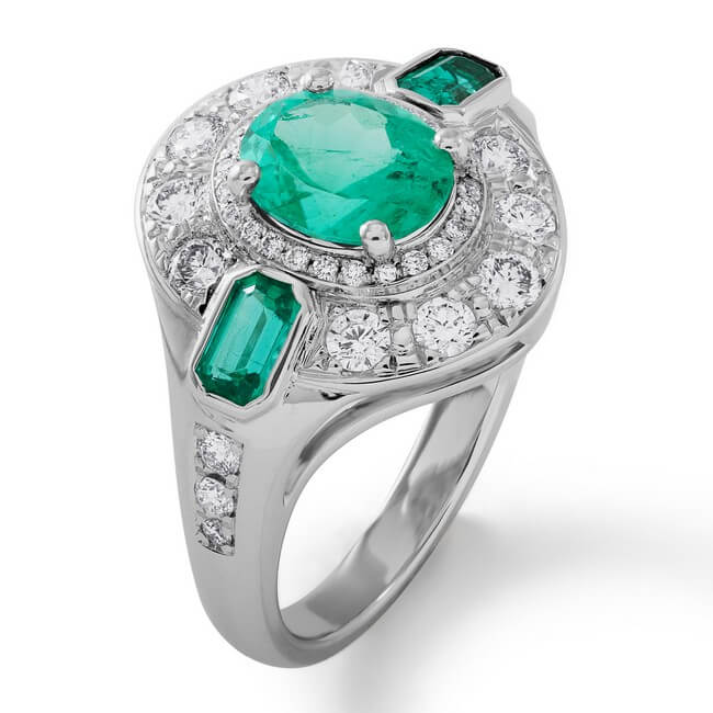 18K Columbian Emerald and Diamond Ring