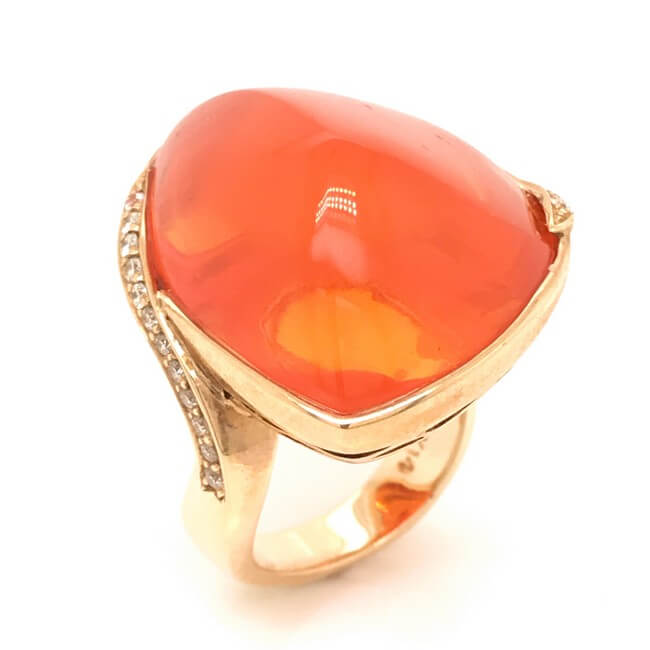 14KT Yellow Gold Fire Opal and Diamond Ring