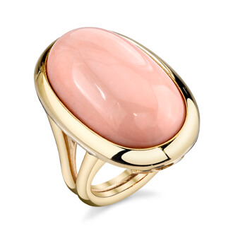 14kt yellow gold and angel skin coral ring