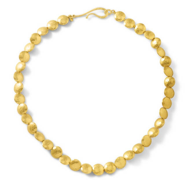 18K Yellow Gold Hammered Petal Necklace