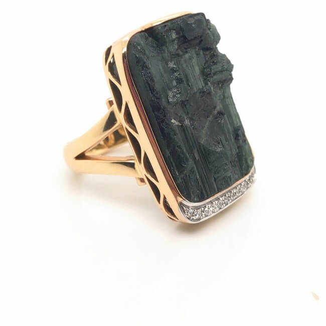 14KT Yellow Gold Raw Green Tourmaline Ring