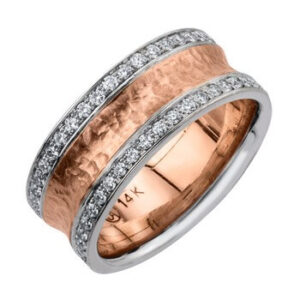 Handmade 18KT Hammered Rose Gold and Diamond Band