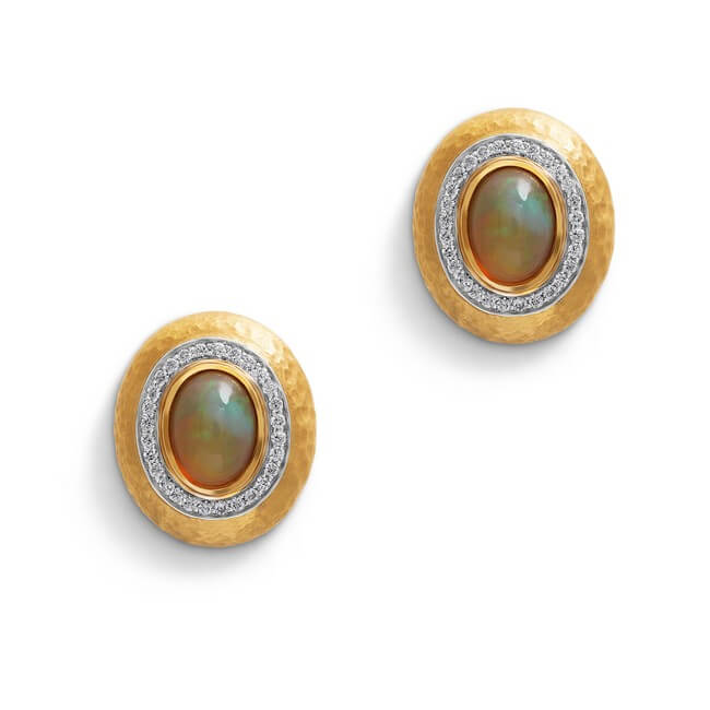 18K Ethiopian Opal and Diamond Earrings