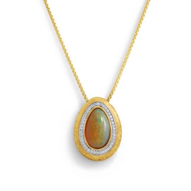 Ethiopian opal and diamond 14k necklace