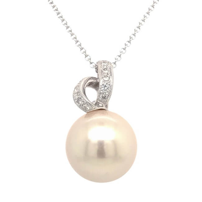 18KT White Gold South Sea Pearl and Diamond Necklace
