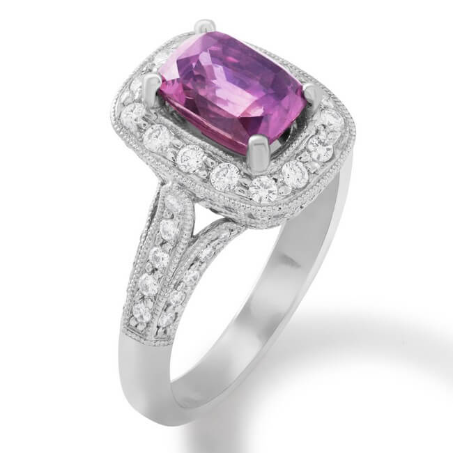 Pink Sapphire and Diamond 18k Ring.