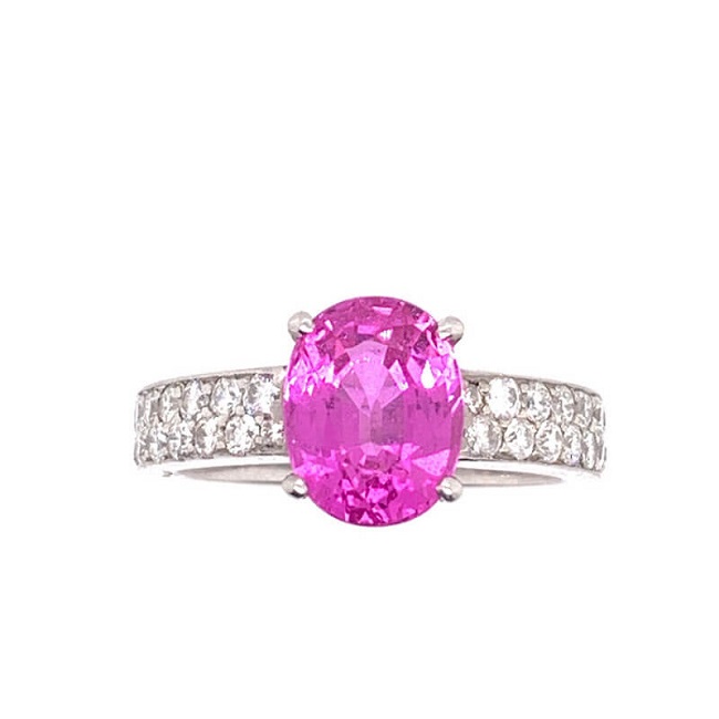 Platinum Pink Sapphire and Diamond Ring