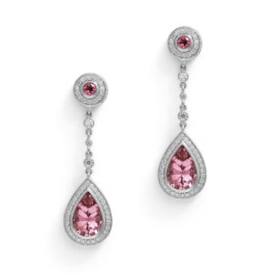 Pink Tourmaline and Diamond Dangle 14K Earrings