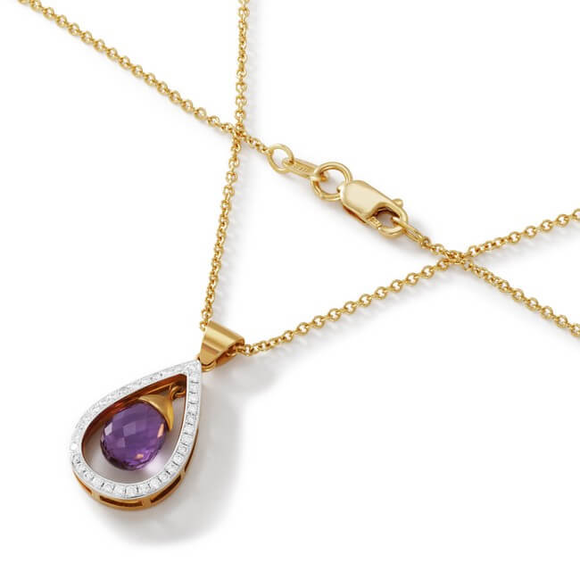 Purple Sapphire Briolette and Diamond 18KTY Pendant