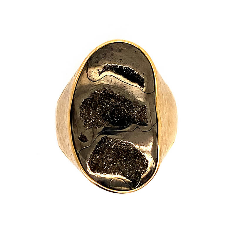 18KT Yellow Gold Pyritized Ammonite Ring