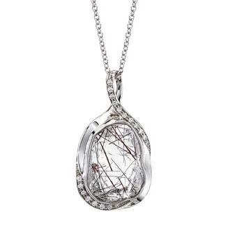 18KT White Gold Tourmalinated Quartz and Diamond Necklace