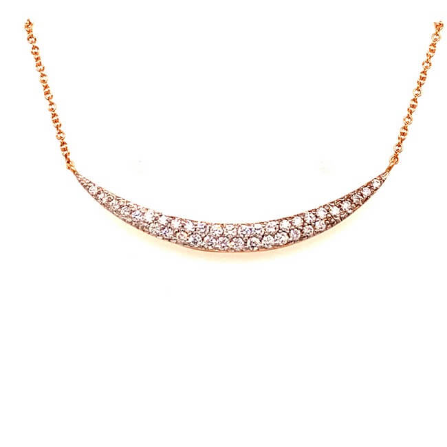 18K Rose Gold Diamond Crescent Necklace