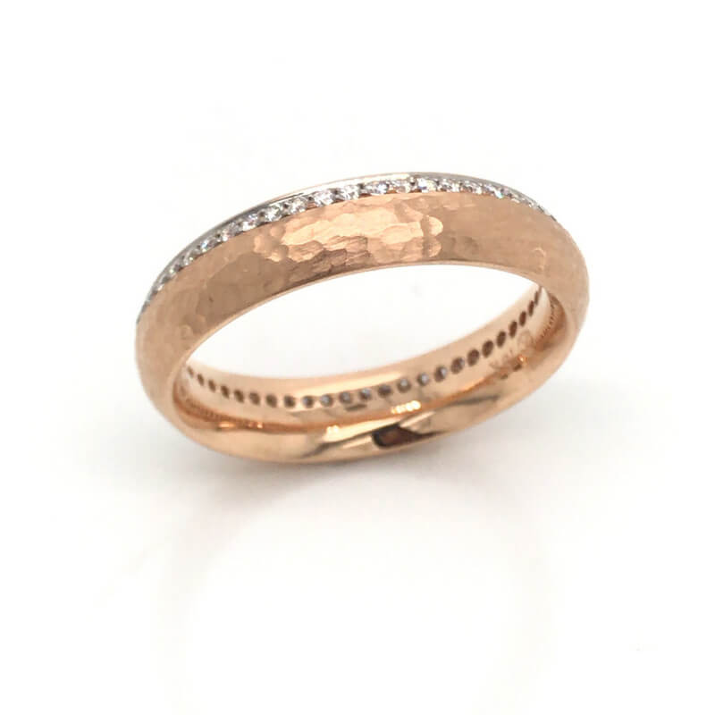 18KT Hammered Rose Gold and Diamond Ring