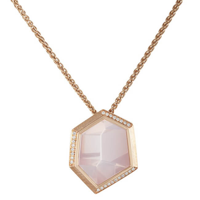 18KT Rose Gold, Rose Quartz and Diamond Mirror Mirror Necklace