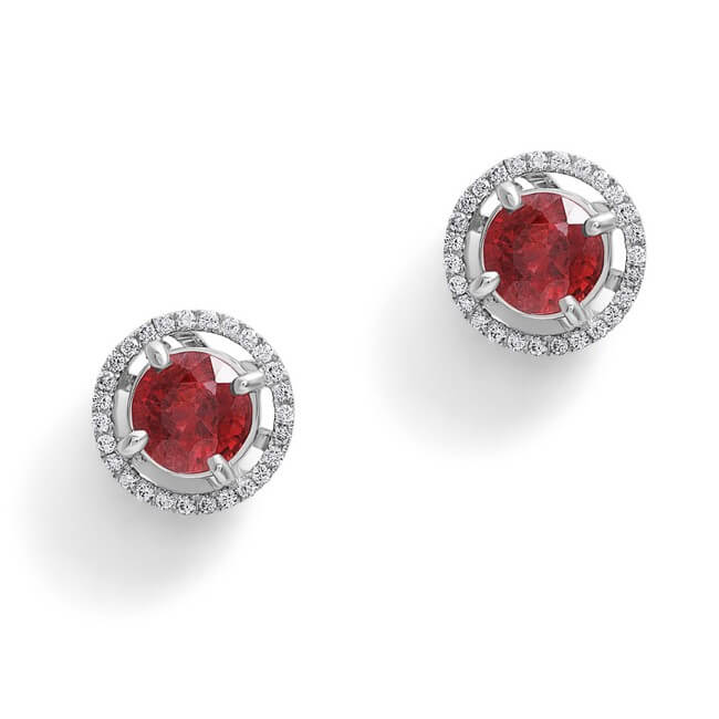 Oval Ruby and Diamond Halo 18K Stud Earrings