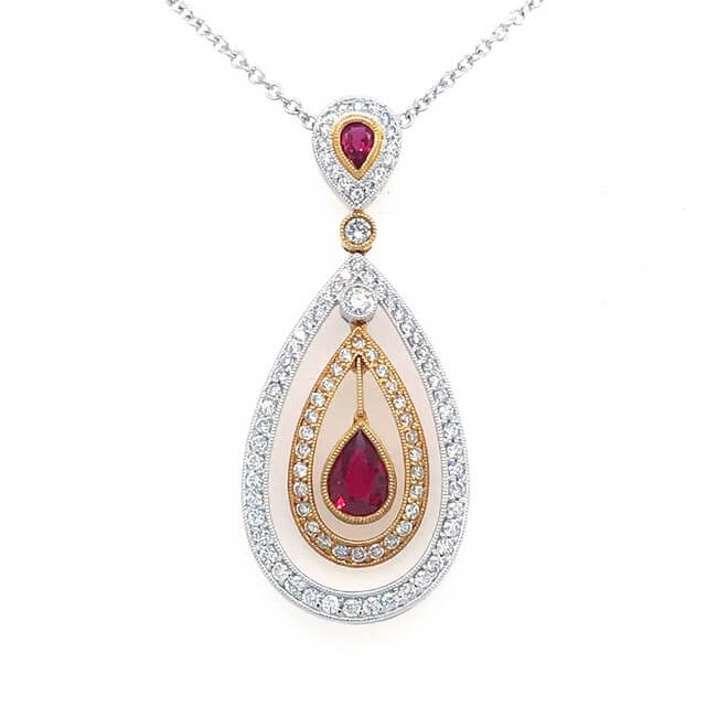 18KT Two Tone Ruby and Diamond Pendant