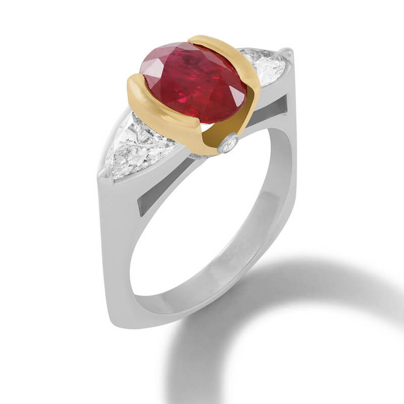 Oval Ruby and Diamond 18K Two Tone Ring