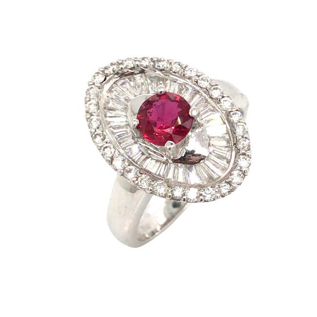 Ruby + Baguette Diamond 18K Ballerina Ring - Adeler Jewelers