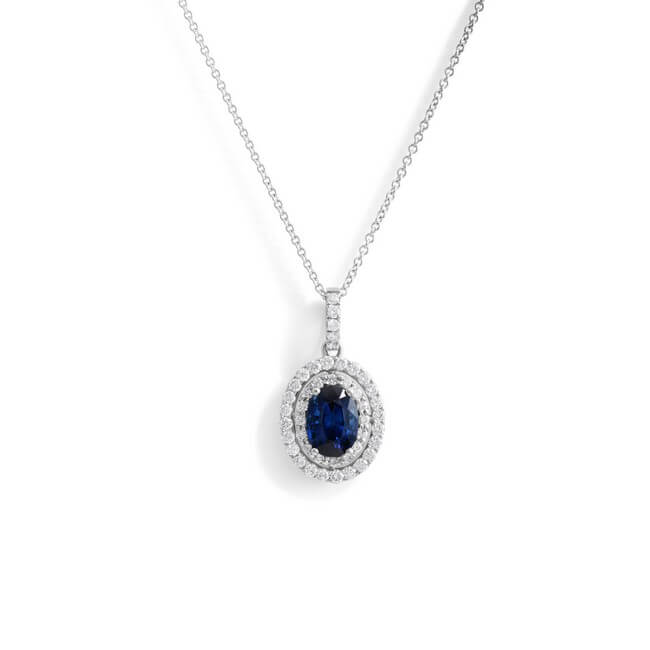 Blue Sapphire and Diamond Halo 18K Necklace