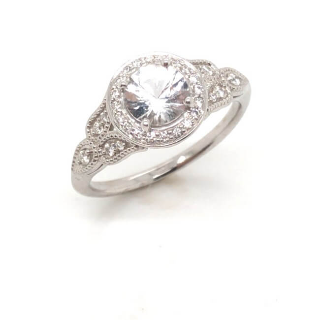 18KT White Gold White Sapphire and Diamond Engagement Ring