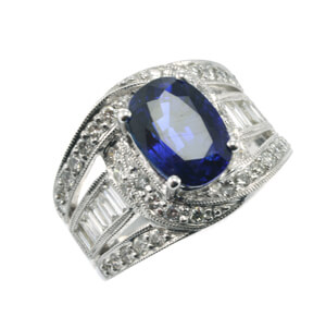 18KT White Gold, Blue Sapphire and Diamond Ring - Adeler Jewelers