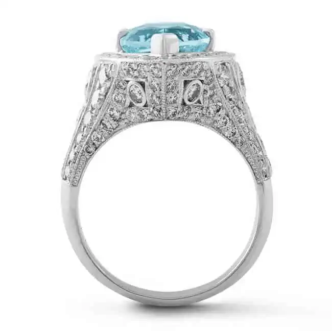 Platinum Aquamarine and Diamond Ring