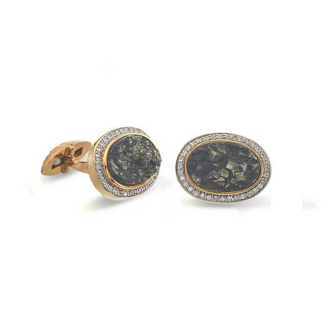 18KT Yellow Gold Pyritized Slate and Diamond Cufflinks