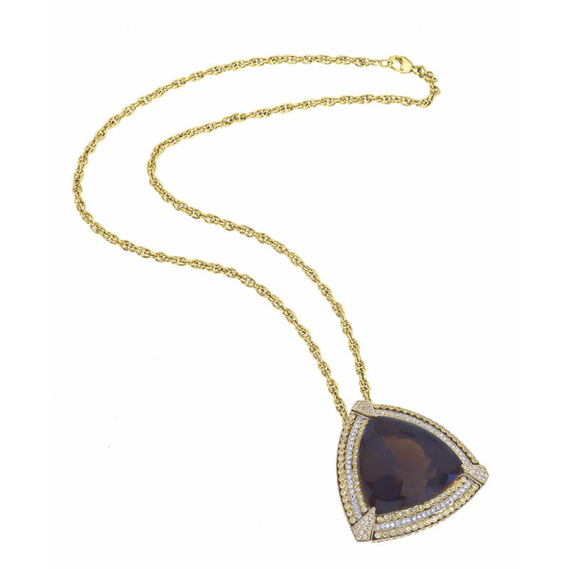 18KT Two Tone Gold, Smokey Topaz and Diamond Pendant