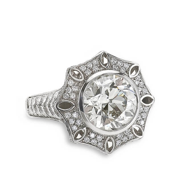 Platinum Sunburst Halo Diamond Engagement Ring