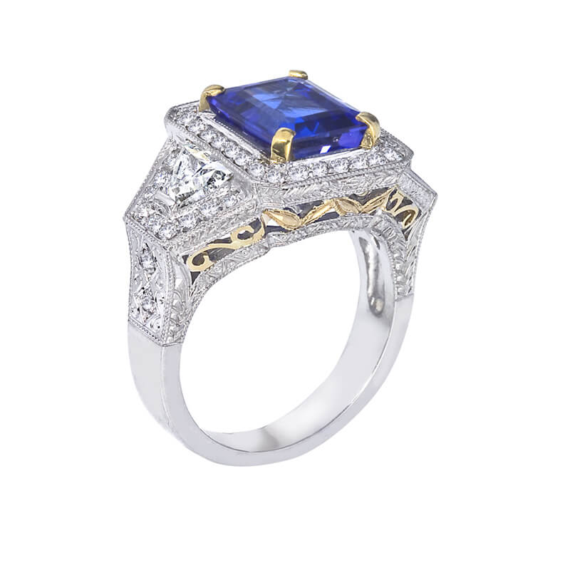 14KT Two Toned Gold, Tanzanite and Diamond Ring