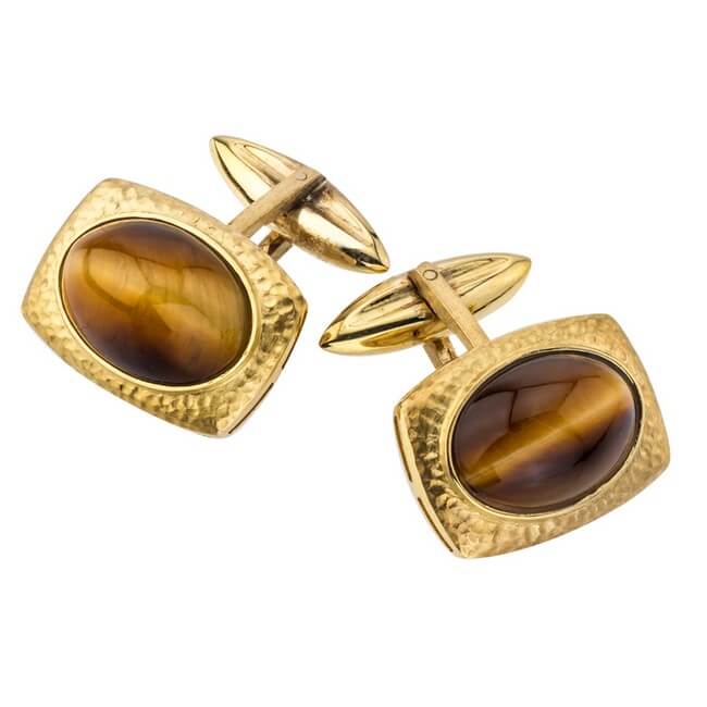 18KT Yellow Gold Tiger's Eye Cabochon Cufflinks