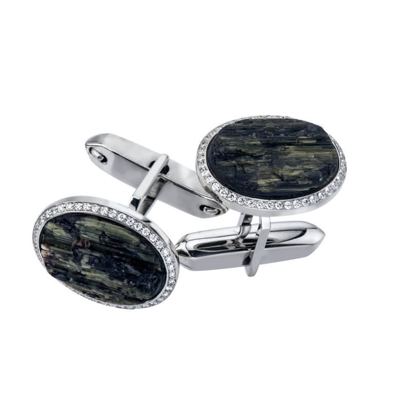 18KTW Raw Green Tourmaline and Diamond Cufflinks