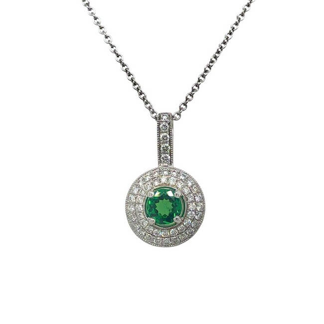 Tsavorite and Diamond 18KT White Gold Pendant