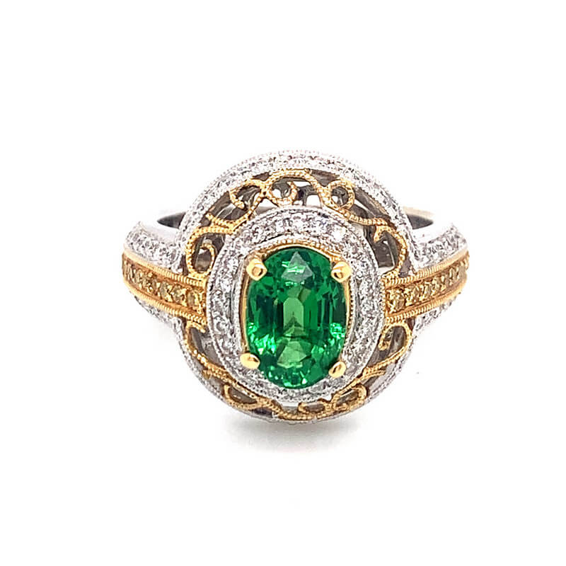 Tsavorite and Diamond Two Tone 18K Ring