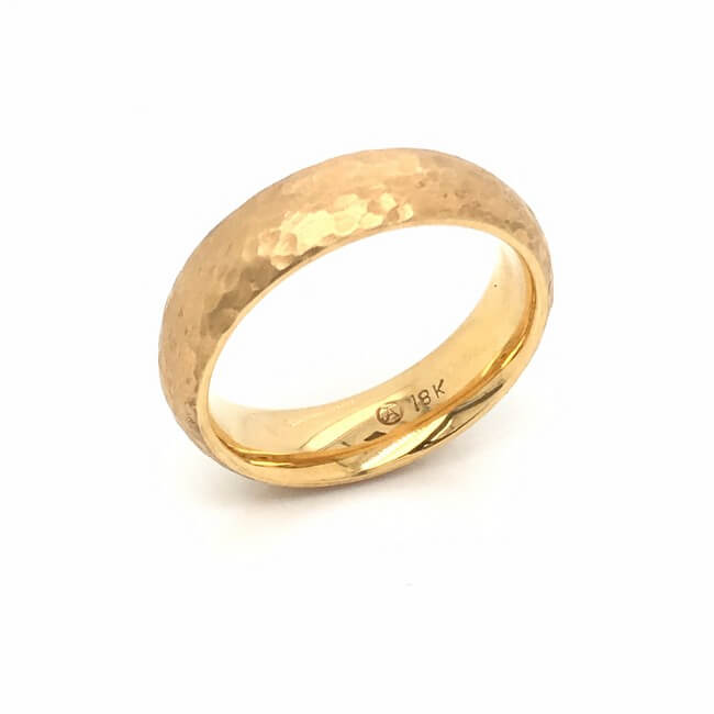 18KT Yellow Gold Hammered Wedding Band
