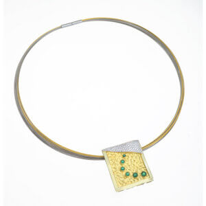 18kt yellow gold, Emerald and Diamond modern design pendant #3.